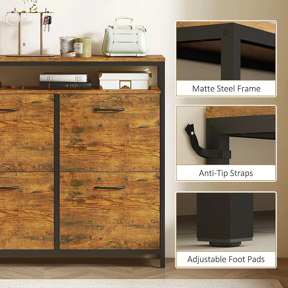 Homcom Shoe Cabinet 4 Flip Drawers Holds 20 Pairs Family-Furniture Kingdom